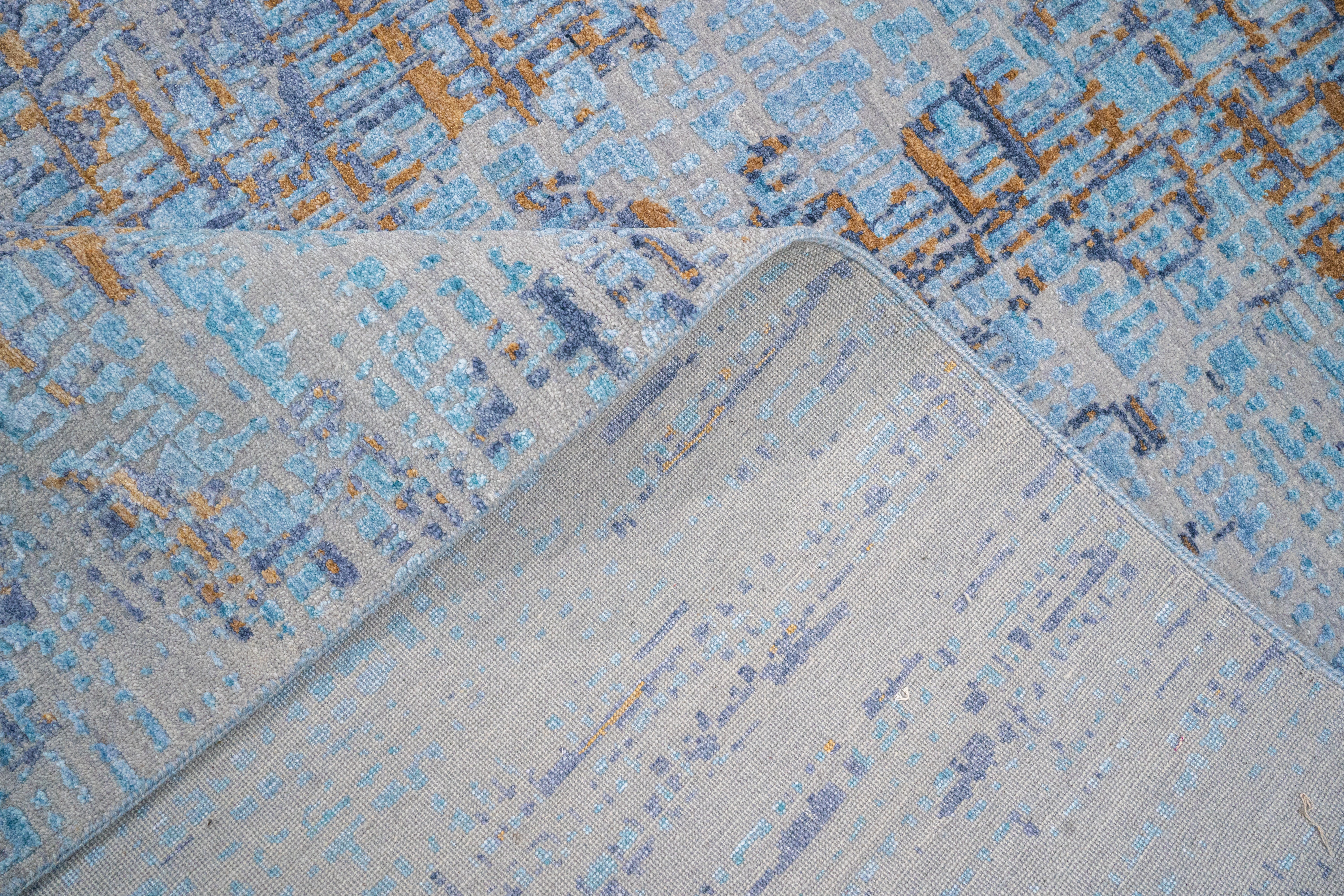 Handknotted Carpet, DIA: 0022 VS, Silver Chalice, Dark Sky Blue & Metallic Bronze